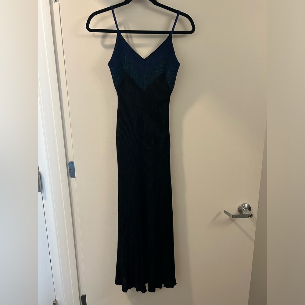 AQUA Metallic Rib-Knit Midi Dress